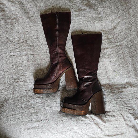 RARE Vintage SONAX Stacked Platform Chunky Boots from the 90s, Brown, US10 - Picture 3 of 9